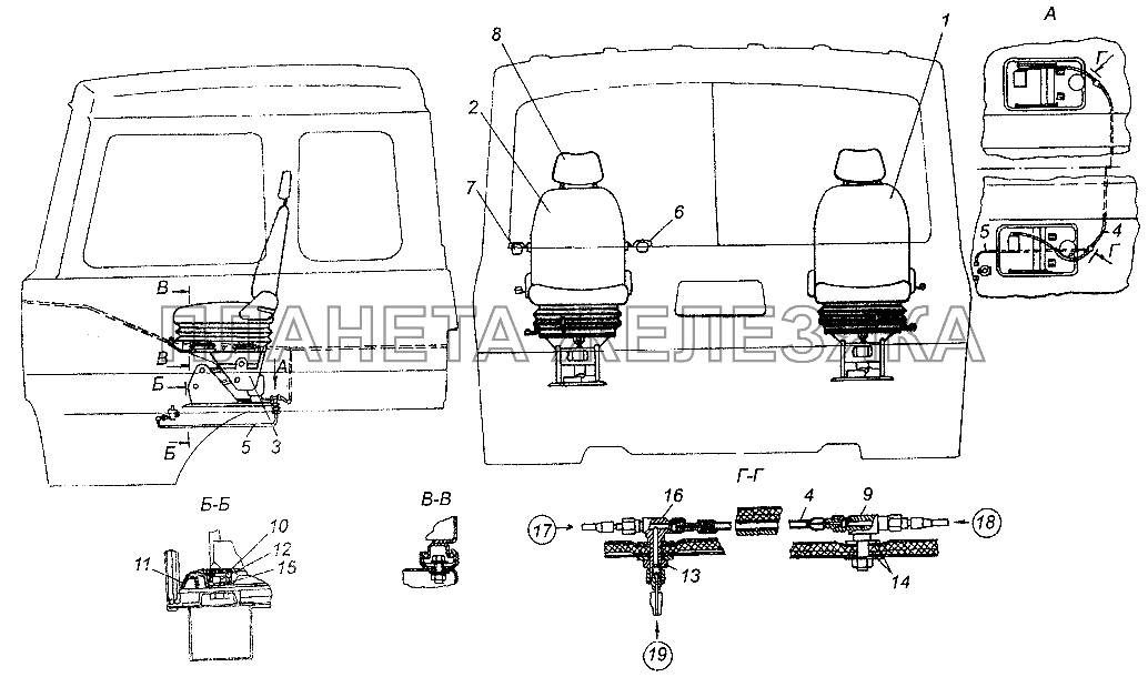 Установка и пневмопитание сидений МАЗ-64226